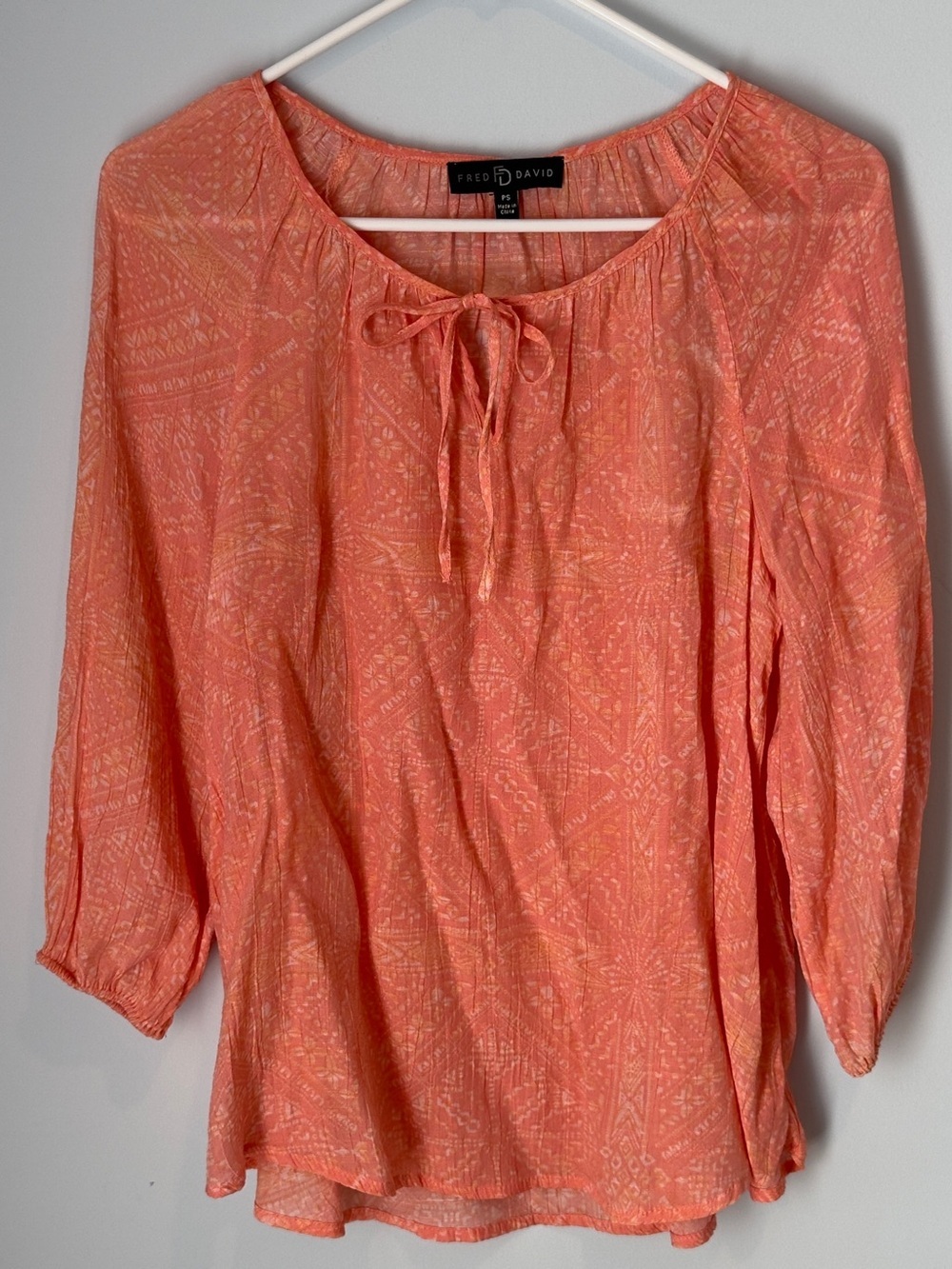 Fred David Coral Tie-Front Peasant Blouse Size Small Petite